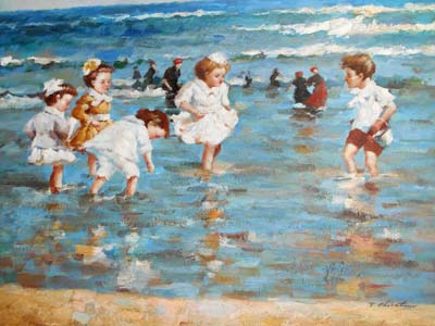 760-T3 | 73cm x 100cm | enfants à la plage 